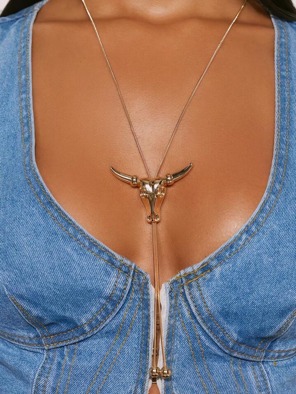 Gold Longhorn Lariat Necklace - Gold